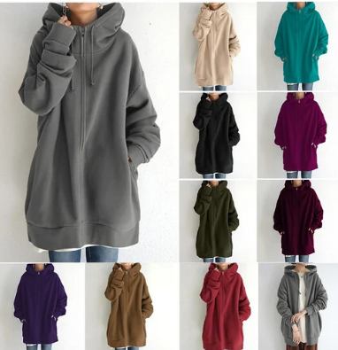Lange oversized hoodie dames - warme sweater voor herfst en winter - Bakkermode.nl
