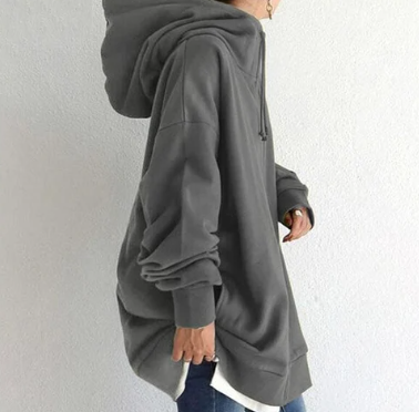 Lange oversized hoodie dames - warme sweater voor herfst en winter - Bakkermode.nl