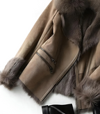 Suède dames bikerjack - elegant bruin jack met imitatiebontkraag - Bakkermode.nl