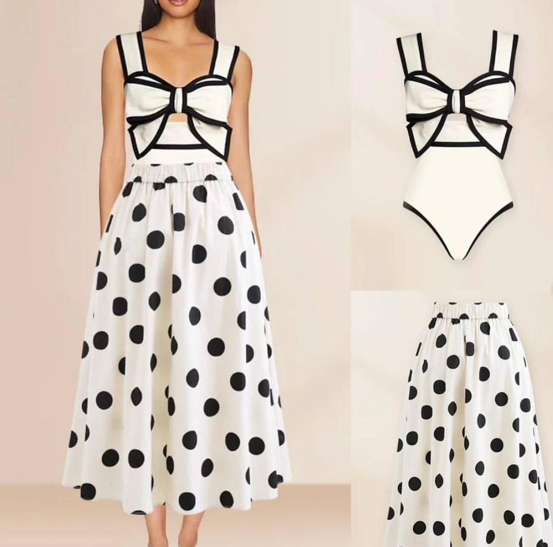 Retro badpak set met strik en polkadot rok - Bakkermode.nl