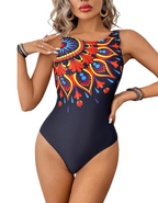 Zwart badpak met kleurrijk bloemenpatroon - Bakkermode.nl