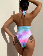 Tie-dye badpak met halternek en diepe V-hals - Bakkermode.nl