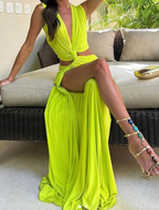 Neon groene cut-out maxi jurk - Bakkermode.nl