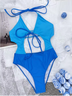 Kleurvlak badpak met hoge uitsnijding - Bakkermode.nl