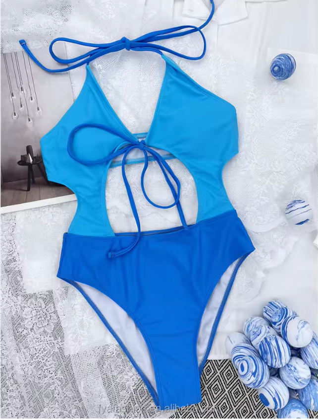 Kleurvlak badpak met hoge uitsnijding - Bakkermode.nl