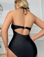 Zwart badpak met mesh details en open rug - Bakkermode.nl