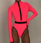 Neon badpak met lange mouwen en rits - Bakkermode.nl