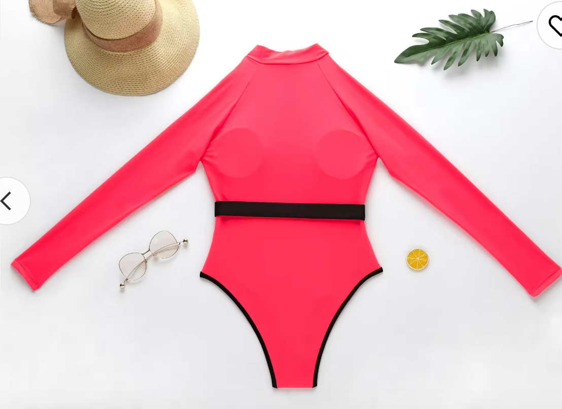 Neon badpak met lange mouwen en rits - Bakkermode.nl