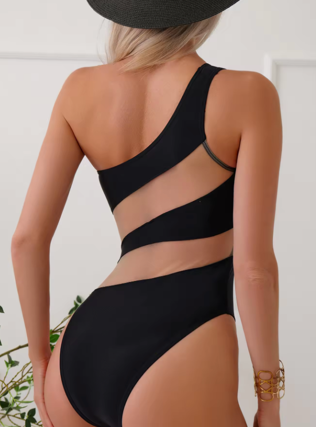 Doorschijnend asymmetrisch badpak - Bakkermode.nl