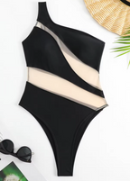 Doorschijnend asymmetrisch badpak - Bakkermode.nl