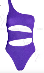 Paarse asymmetrische badpak met uitsparingen - Bakkermode.nl