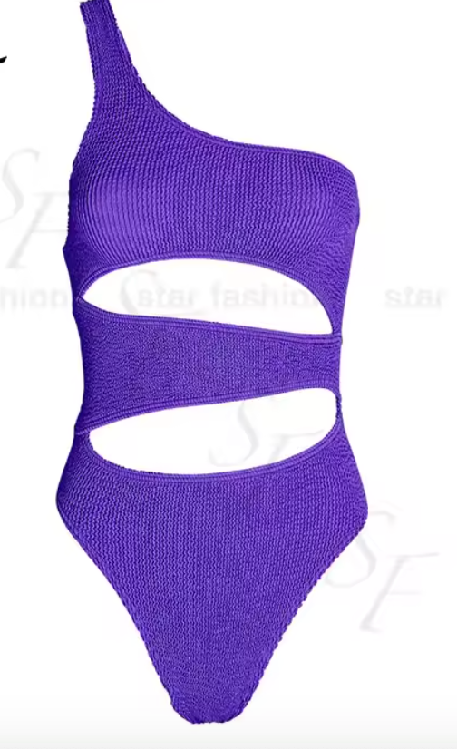 Paarse asymmetrische badpak met uitsparingen - Bakkermode.nl