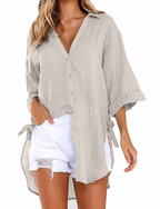 Linnen tuniek met knoopsluiting - Bakkermode.nl