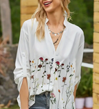 Witte blouse met bloemenprint - Bakkermode.nl