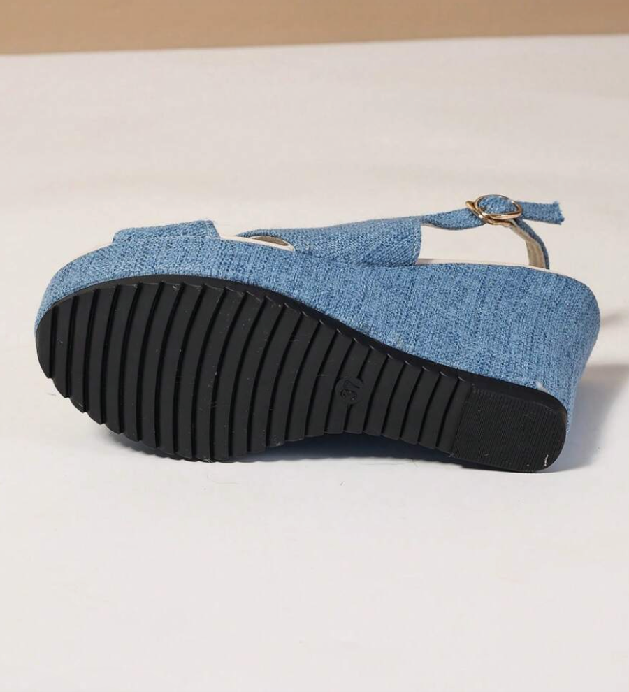 Comfortabele denim sleehak sandalen - Bakkermode.nl