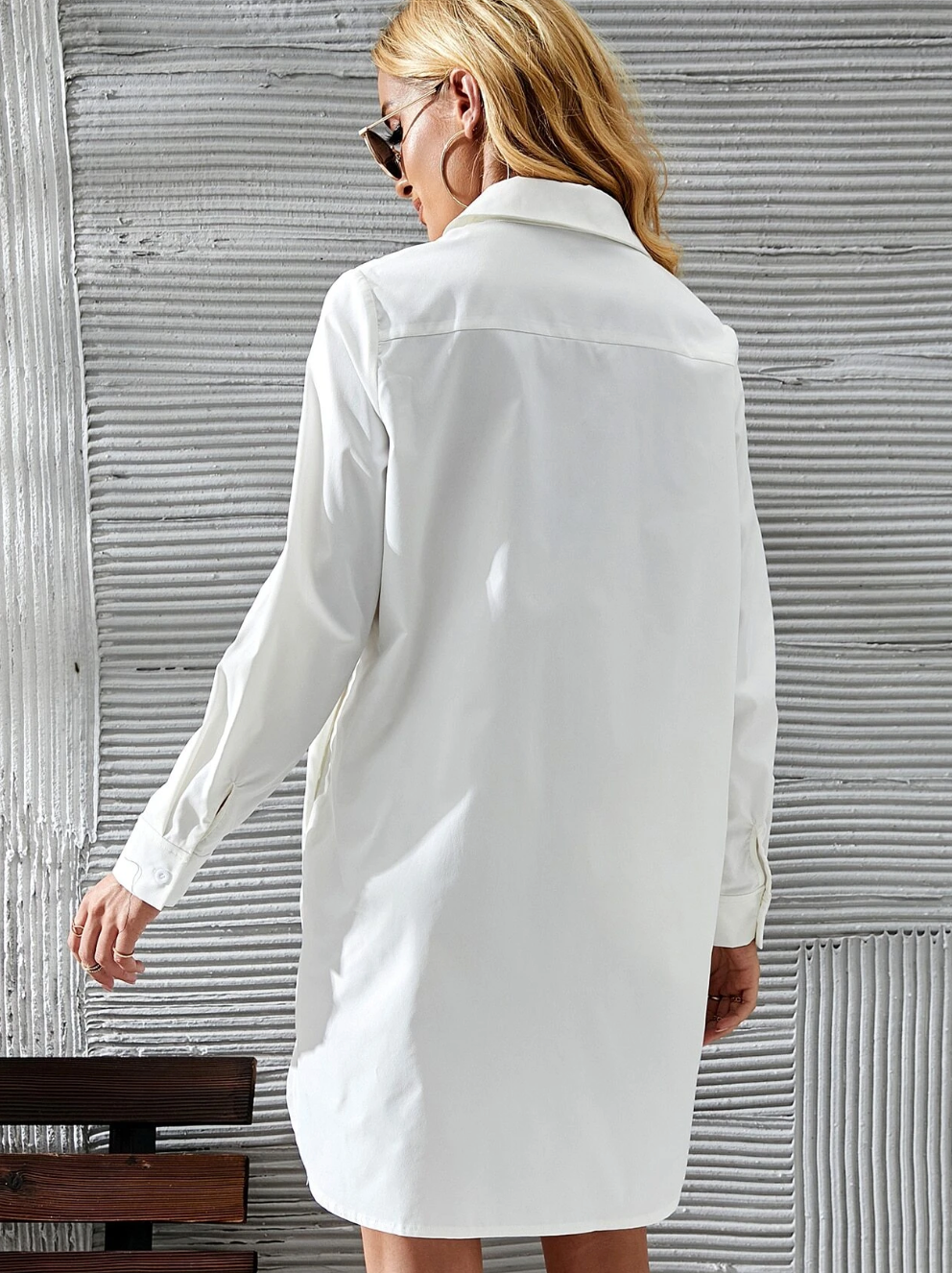 Witte lange overhemd jurk - Bakkermode.nl