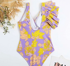 Geel bloemen badpak met ruches - Bakkermode.nl