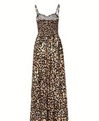 Maxi-jurk met luipaardprint en spaghettibandjes - Bakkermode.nl