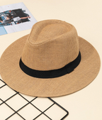 Stijlvolle strohoed met zwarte band - Bakkermode.nl