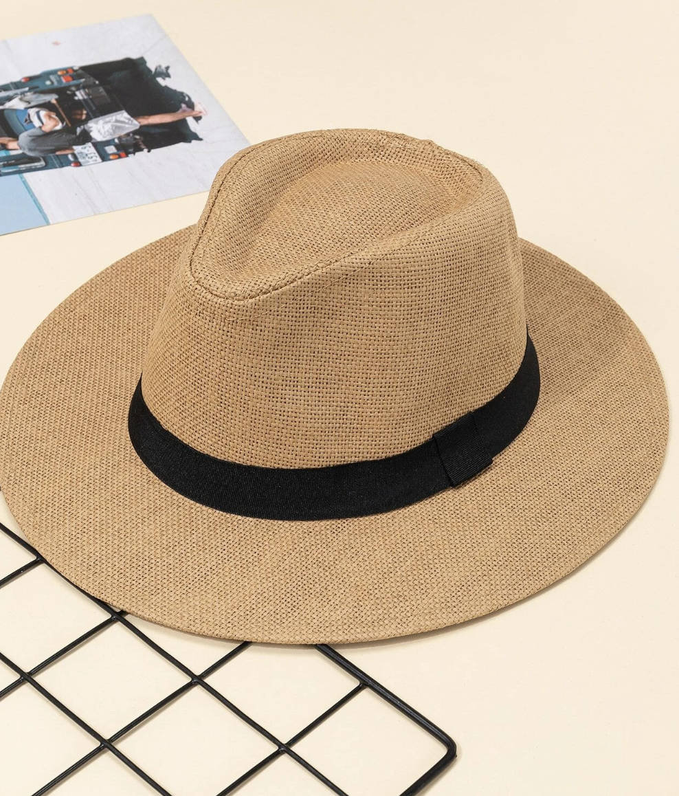 Stijlvolle strohoed met zwarte band - Bakkermode.nl