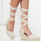 Witte espadrille sleehaksandalen met veters - Bakkermode.nl