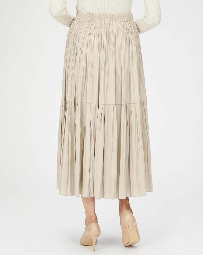 Beige midi-rok met plooien - Bakkermode.nl