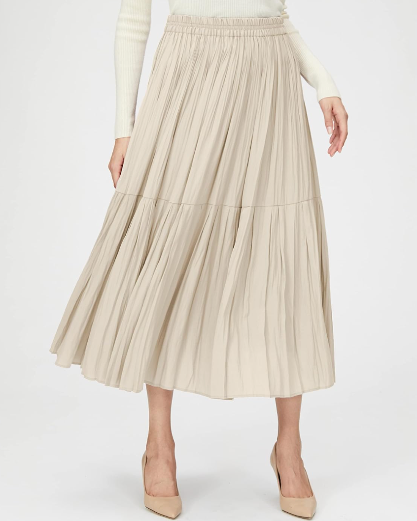 Beige midi-rok met plooien - Bakkermode.nl