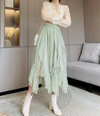 Groene midi-rok met ruches - Bakkermode.nl