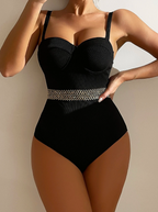 Zwart badpak met decoratieve tailleband - Bakkermode.nl