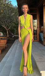Neon groene cut-out maxi jurk - Bakkermode.nl