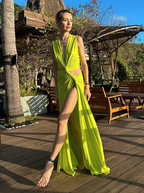 Neon groene cut-out maxi jurk - Bakkermode.nl