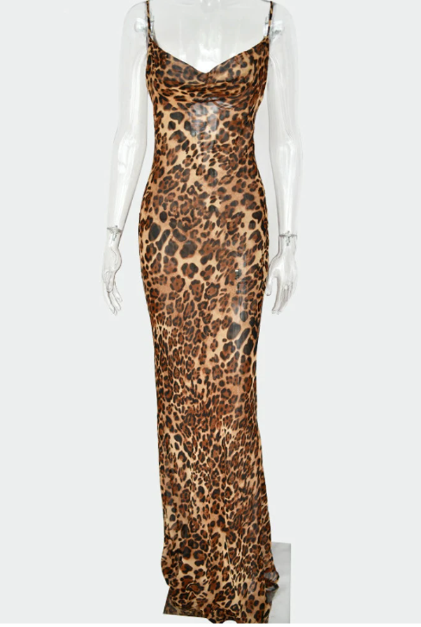 Luipaardprint bodycon maxi jurk - Bakkermode.nl