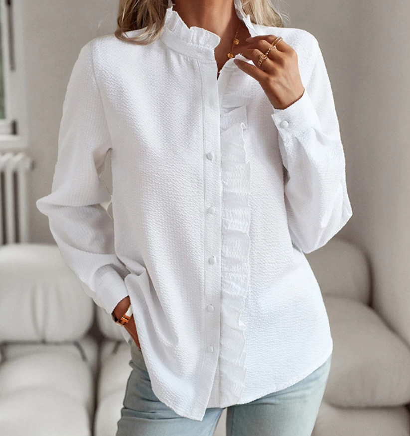 Witte blouse met knoopsluiting - Bakkermode.nl
