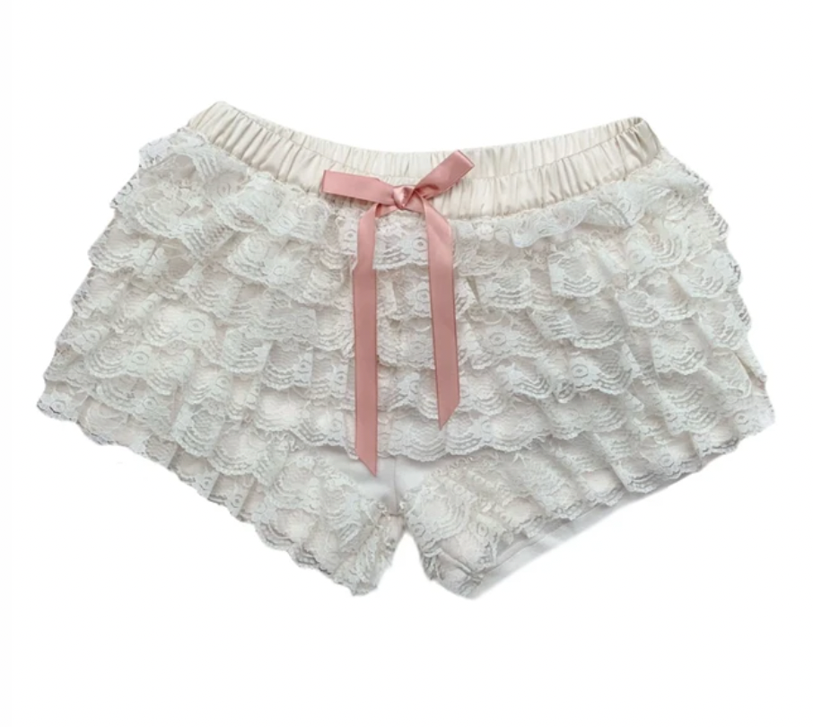 Luchtige kanten shorts met strik - Bakkermode.nl