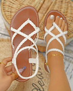 Gevlochten sandalen met kruisbanden - Bakkermode.nl