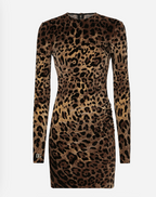 Lange mouwen mini-jurk met luipaardprint - Bakkermode.nl