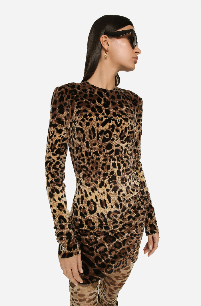 Lange mouwen mini-jurk met luipaardprint - Bakkermode.nl