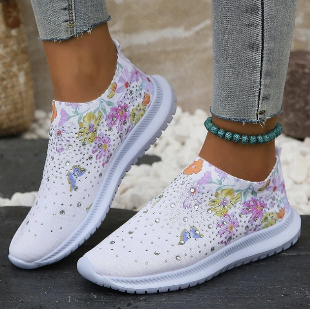 Orthopedische sneakers - dames slip-on schoenen met bloemenpatroon