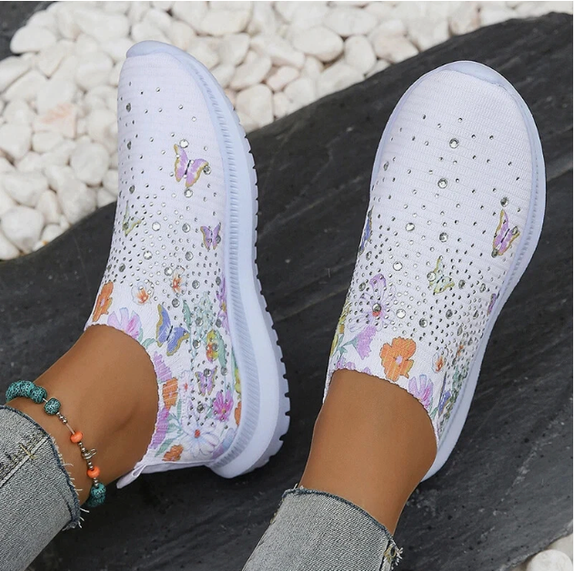 Orthopedische sneakers - dames slip-on schoenen met bloemenpatroon