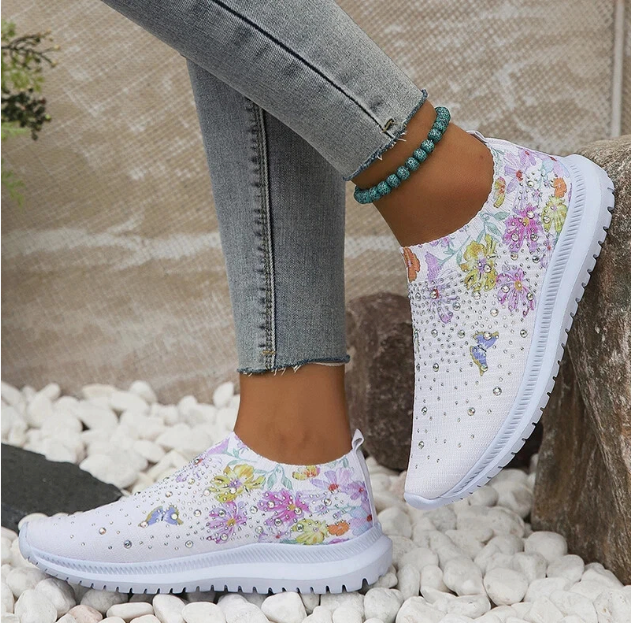 Orthopedische sneakers - dames slip-on schoenen met bloemenpatroon