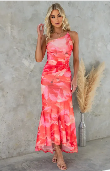 Nauwsluitende jurk met bloemenprint en spaghettibandjes