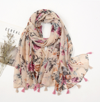Florale pashmina sjaal met franjes - elegante dames sjaal