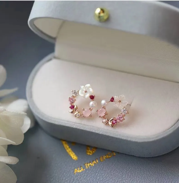 2-delige bloemenhoepel oorbellen - verfijnde zilveren damesjuwelen