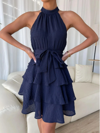 Mouwloze jurk - elegante halterjurk met verstelbare tailleband