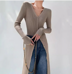 V-hals split-breasted sweaterjurk - gebreide jurk met stijlvolle pasvorm