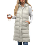 Lange gewatteerde gilet - stijlvolle mouwloze jas voor dames