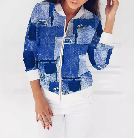 Blauwe rits-top - stijlvolle denim paneel blouse voor dames