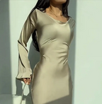 Dames satijnen maxi jurk - elegante avondkleding met lange mouwen voor speciale gelegenheden