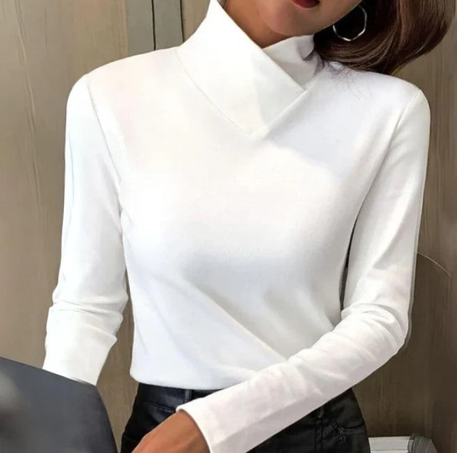 Lange mouw top - stijlvolle witte dames polo hals shirt