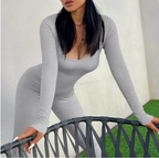 Dames lange mouw jumpsuit van rekbare stof - casual veelzijdig voor elke gelegenheid